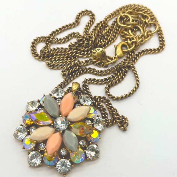 J. Crew Peach Gray Jeweled Pendant Necklace - Picture 1 of 3